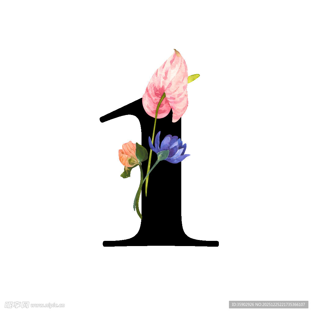 花卉装饰的数字1