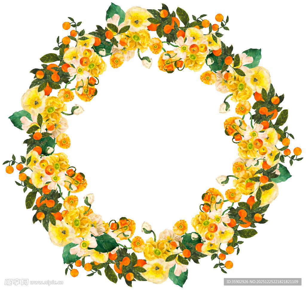 黄色花卉花环插画