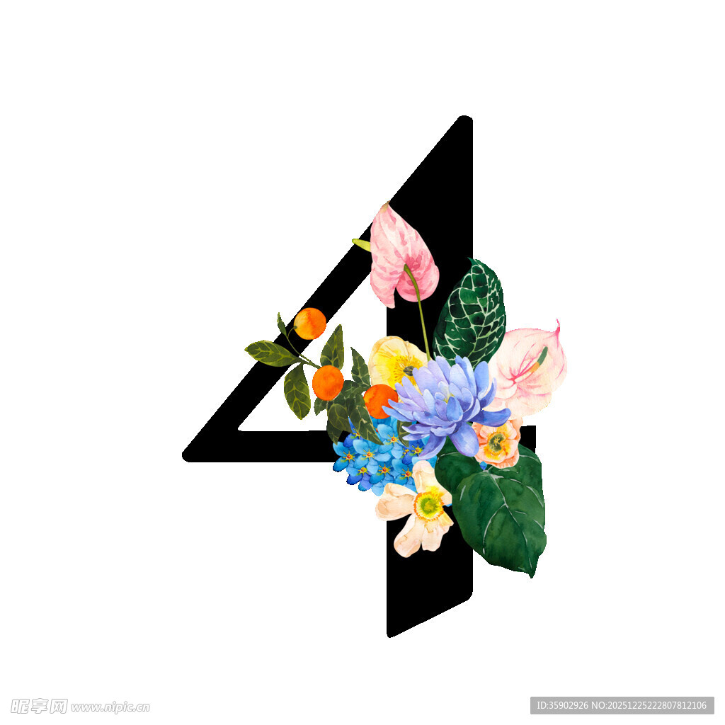 花卉装饰的数字4