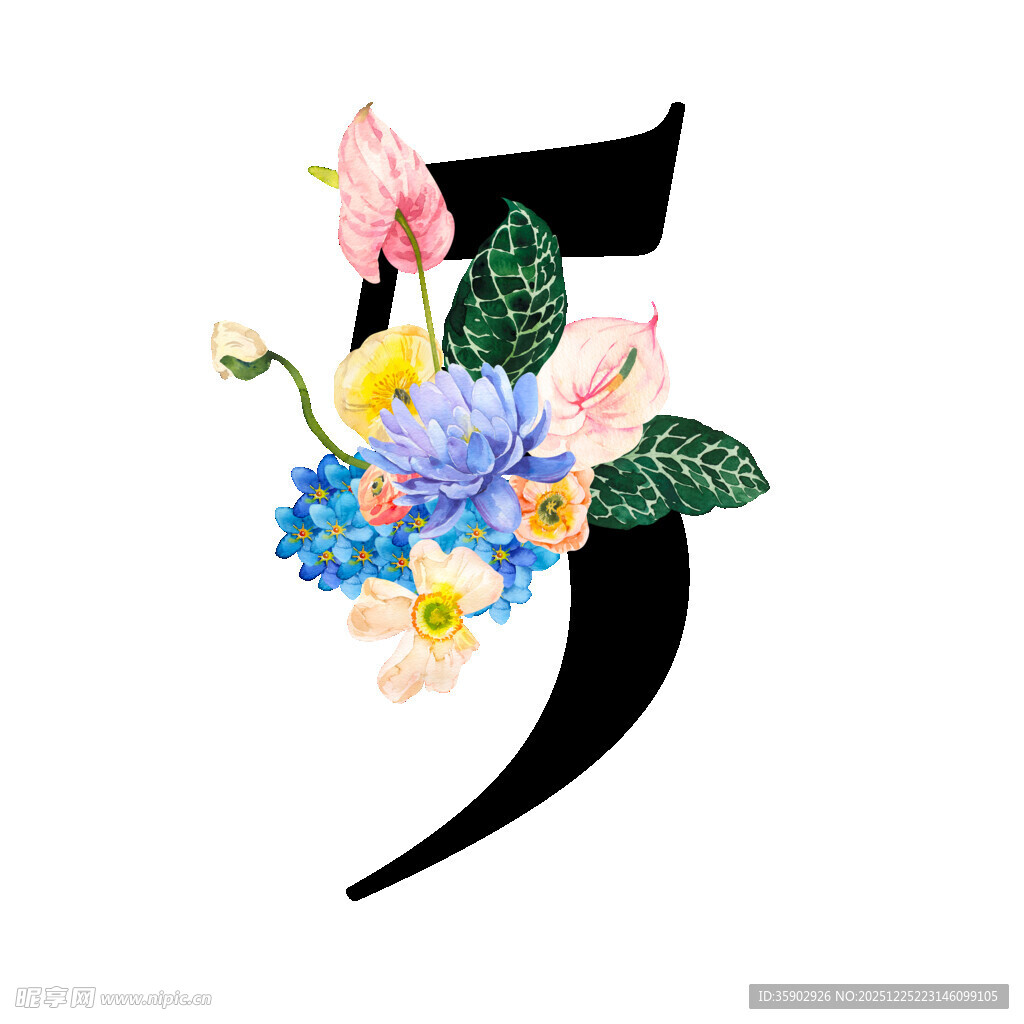 花卉装饰的数字5