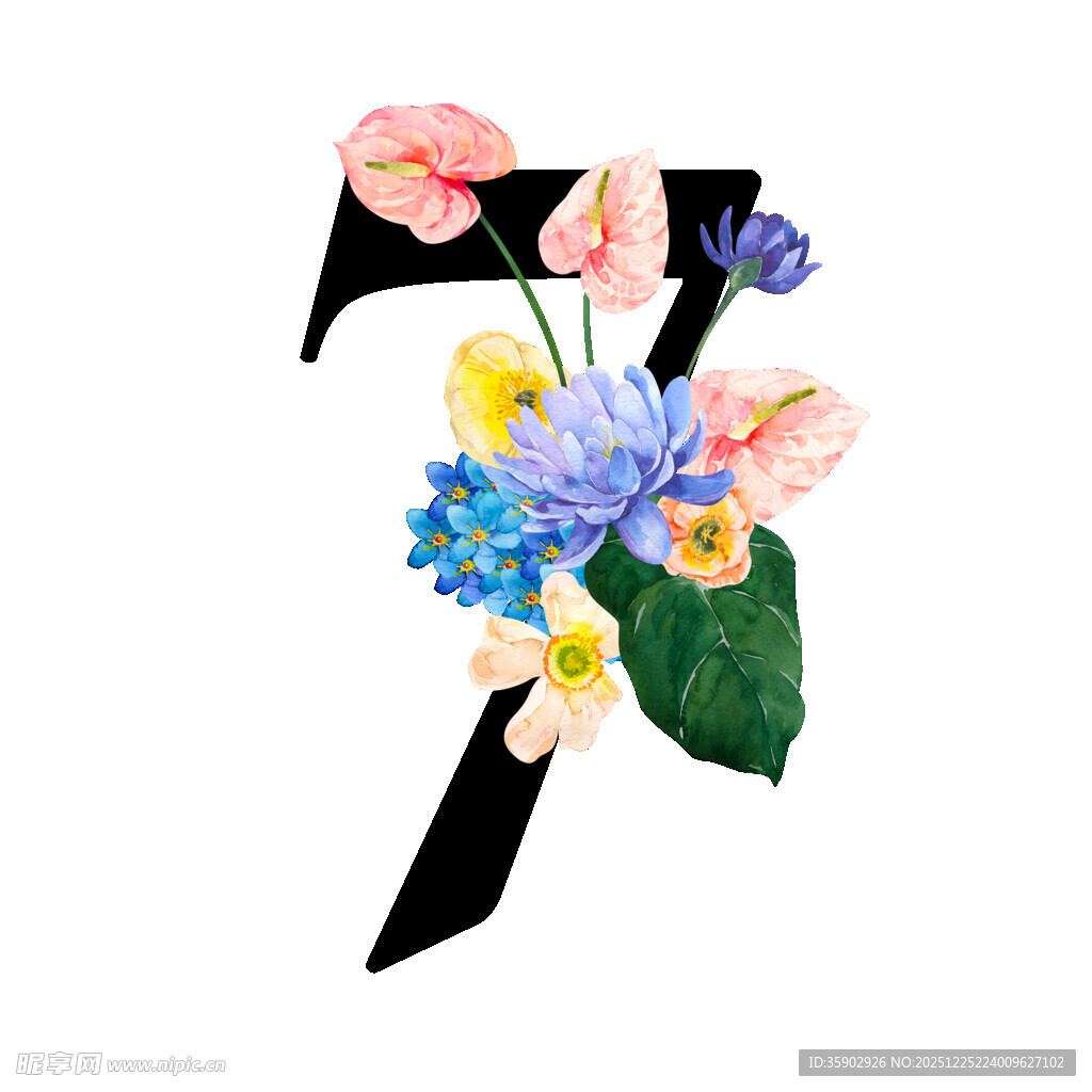 数字7花卉装饰艺术图