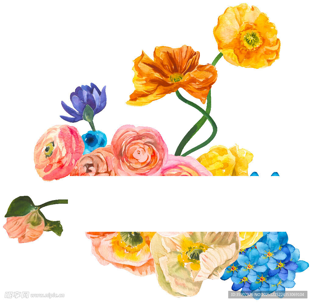 多彩水彩花卉插画素材