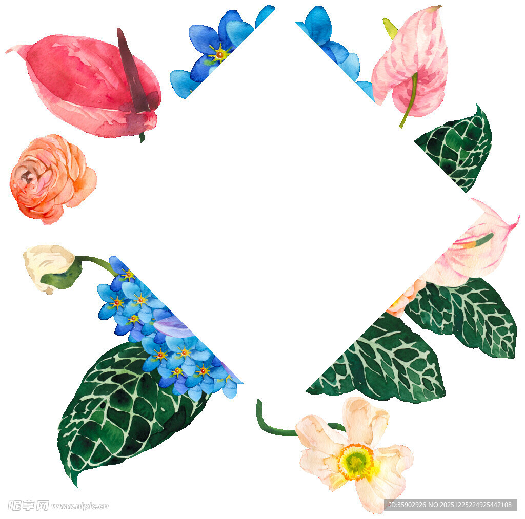 花卉环绕的清新图案