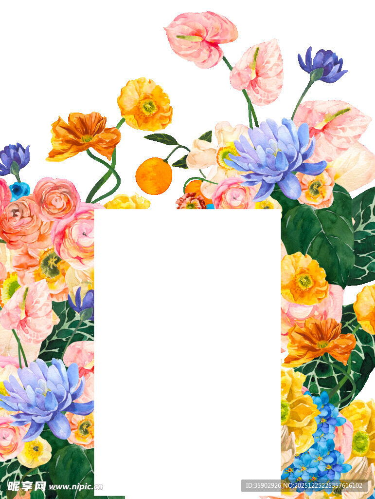 花卉环绕的空白装饰画面