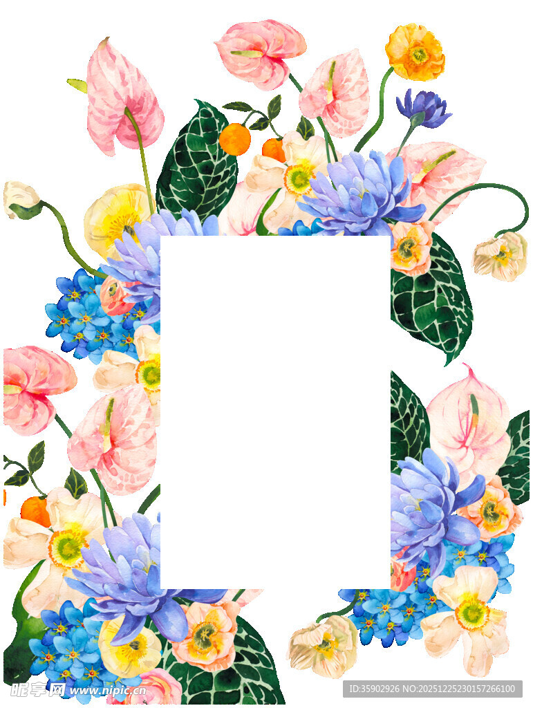 花卉环绕的空白装饰框