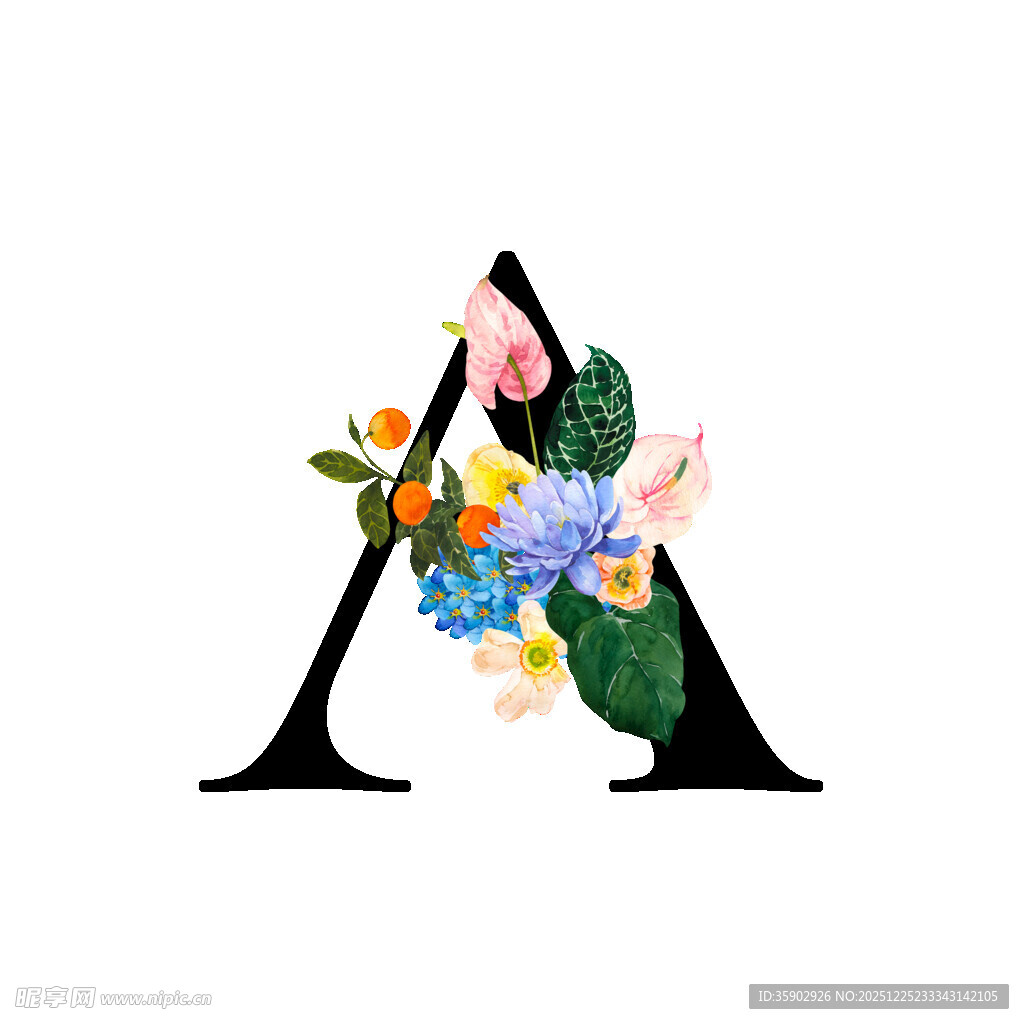 花卉装饰的字母A