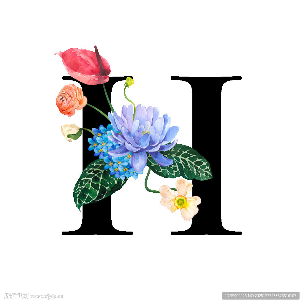 花卉装饰的字母H