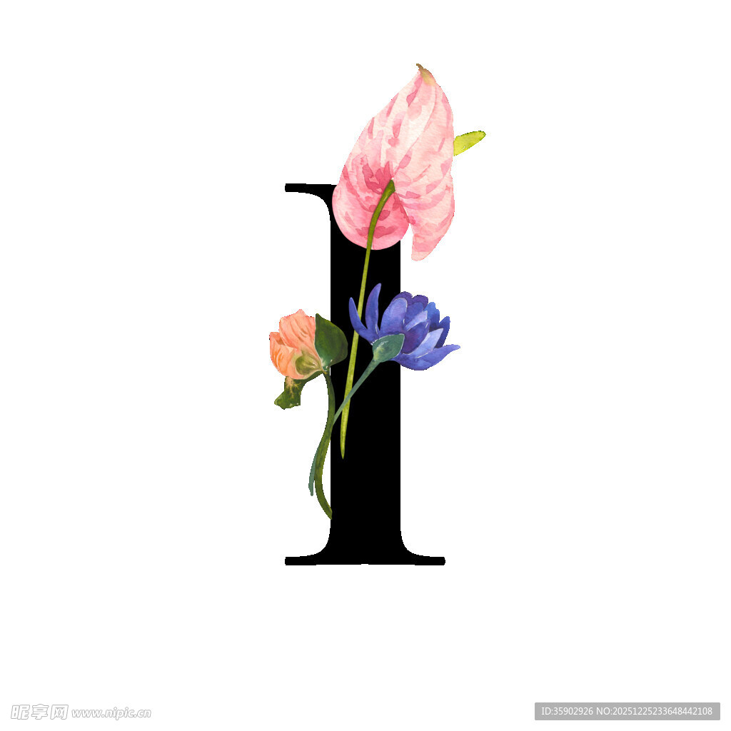 花卉装饰的字母I