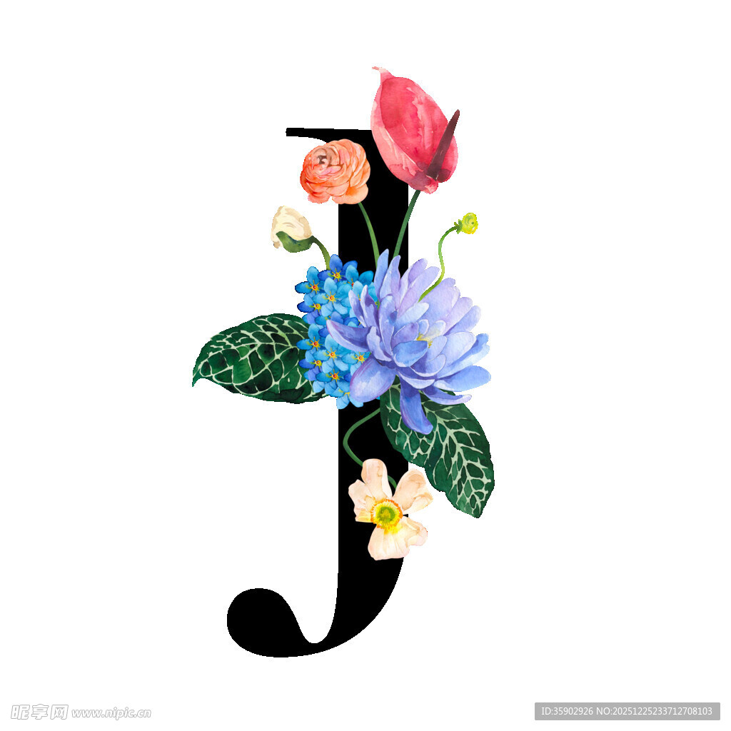 花卉装饰的字母J