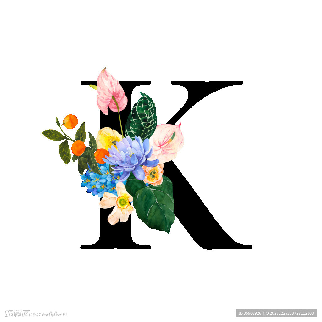 花卉装饰的字母K
