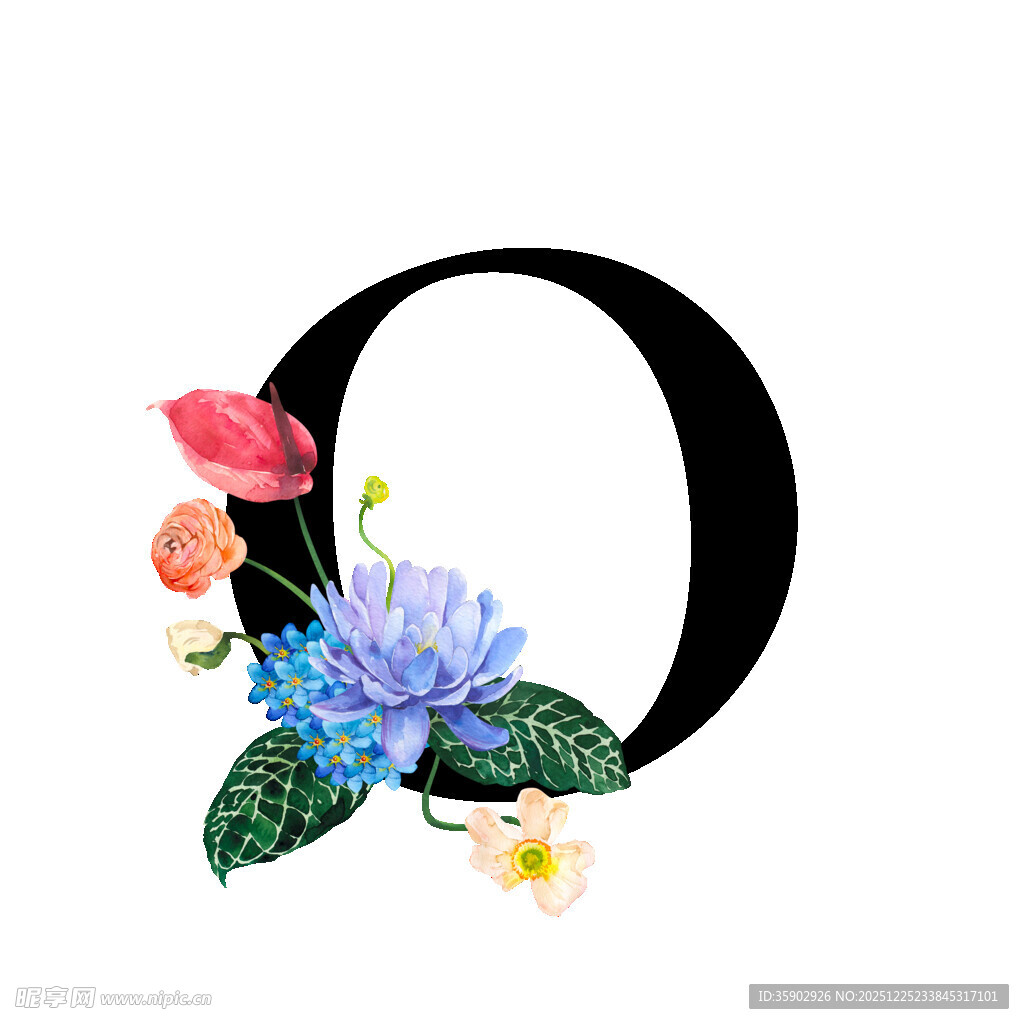 花卉装饰的字母O