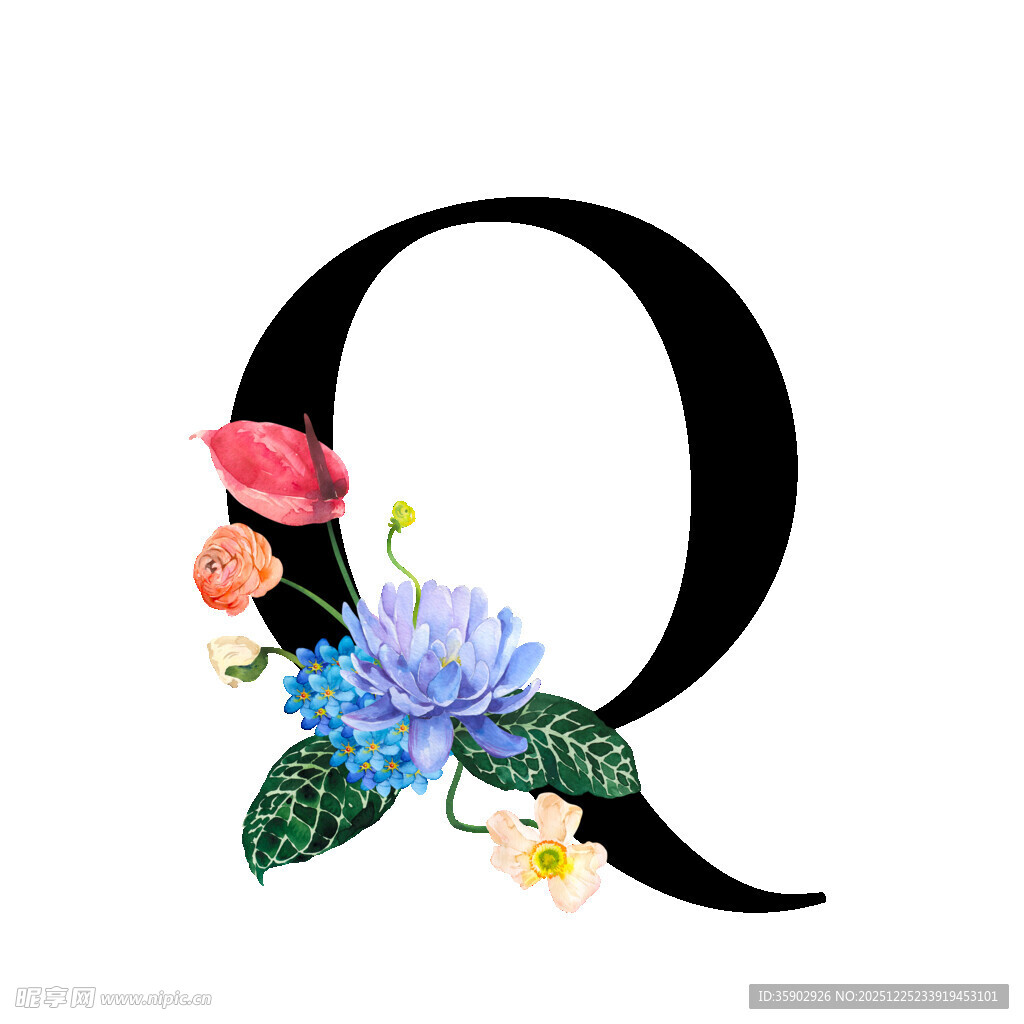 花卉装饰的字母Q