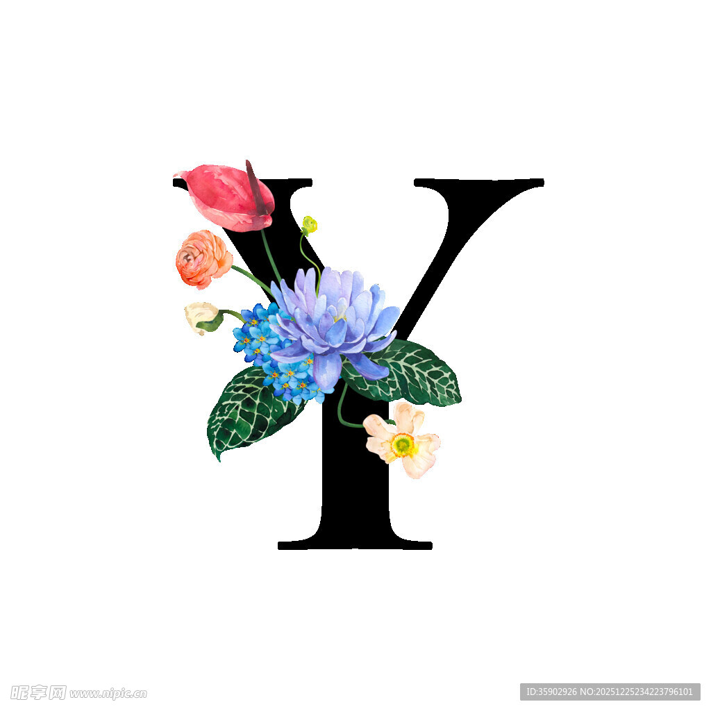 花卉装饰的字母Y