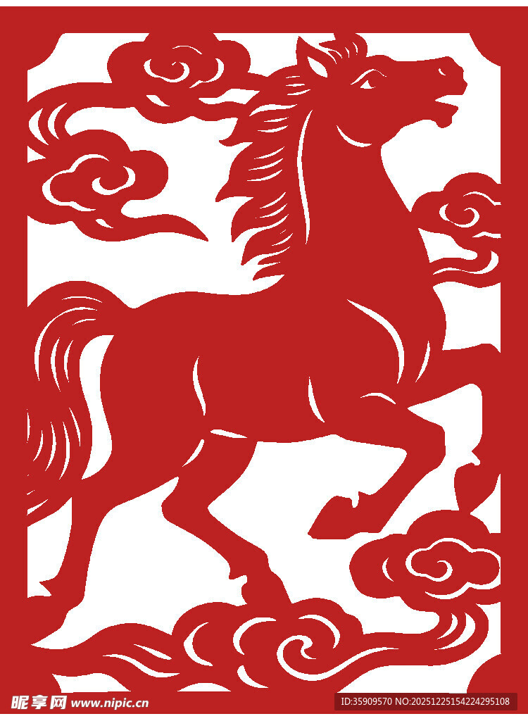 2026年红色大气生肖马剪纸