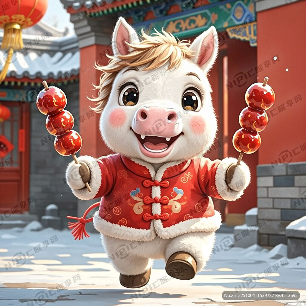 一只穿着红色喜庆过年的衣服的可