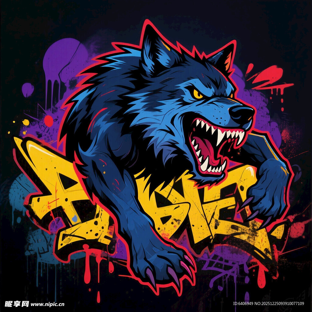 咆哮野狼涂鸦艺术形象