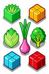 蔬菜与立体方块组合图案