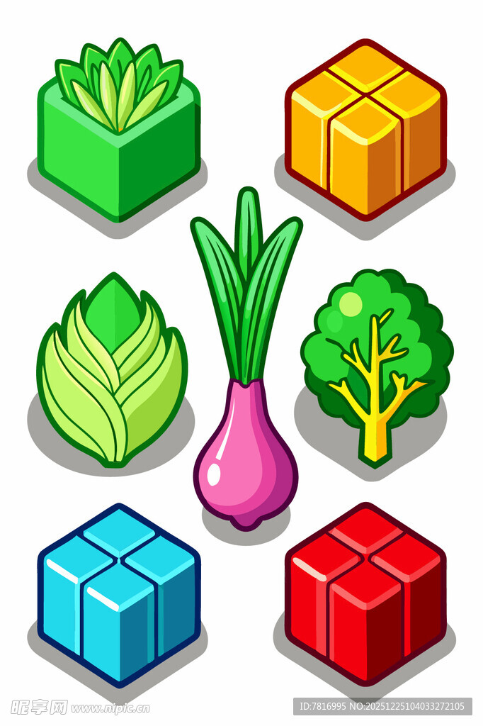 蔬菜与立体方块组合图