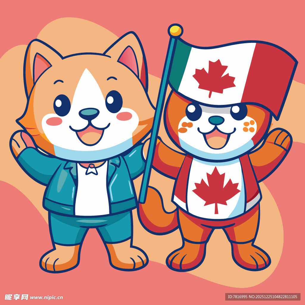 加拿大主题卡通猫狗形象