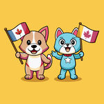 猫狗举加拿大国旗庆祝
