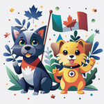 加拿大风情的可爱猫狗