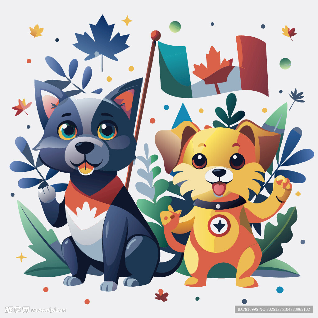 加拿大风情的可爱猫狗