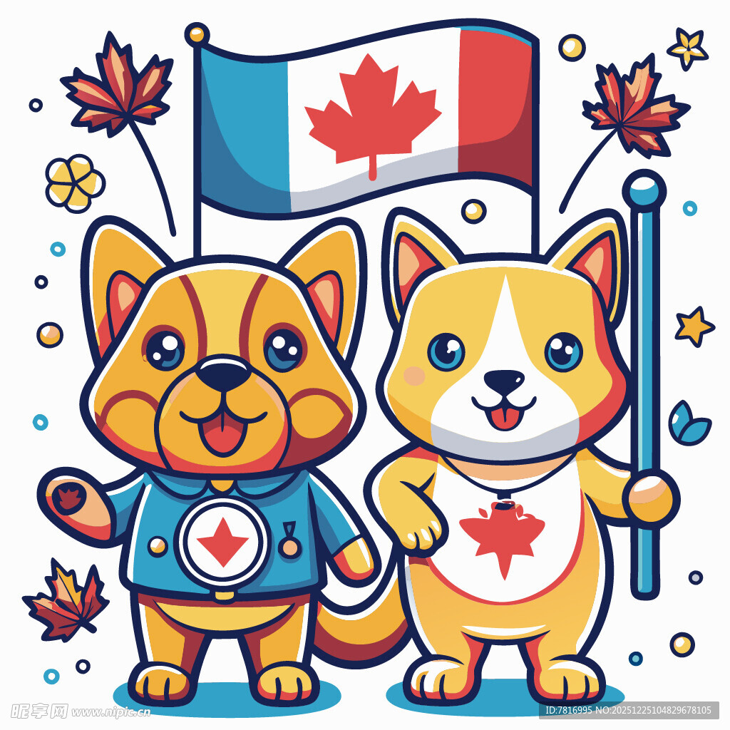 加拿大萌犬庆祝主题插画