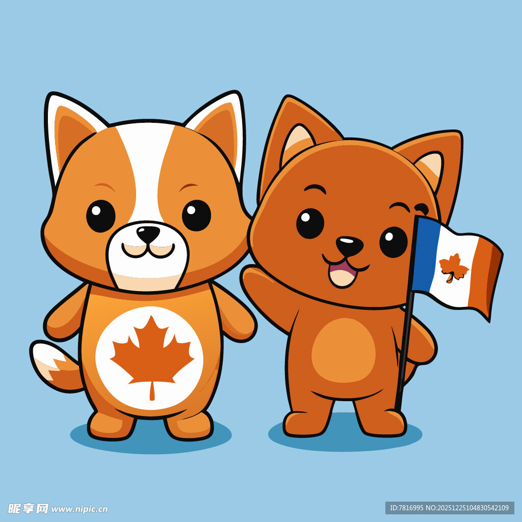 加拿大主题的可爱卡通狗狗