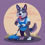 狗狗推割草机欢乐劳作