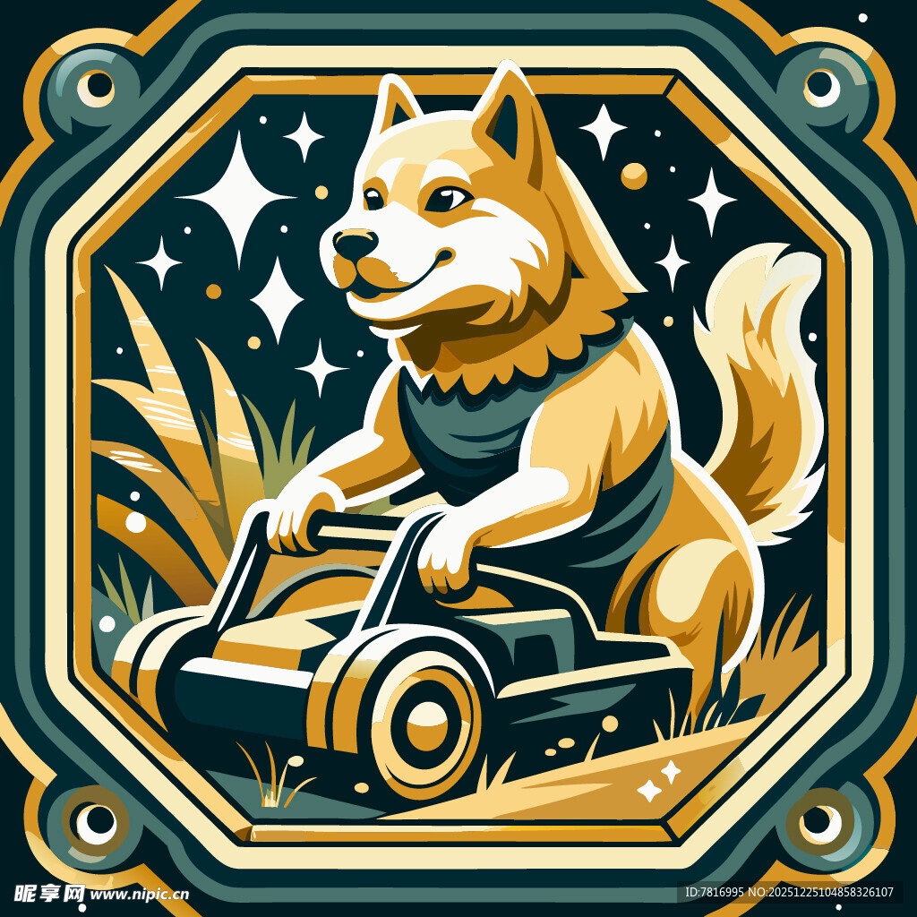 柴犬驾驶卡丁车插画