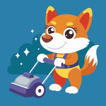可爱狐狸使用割草机