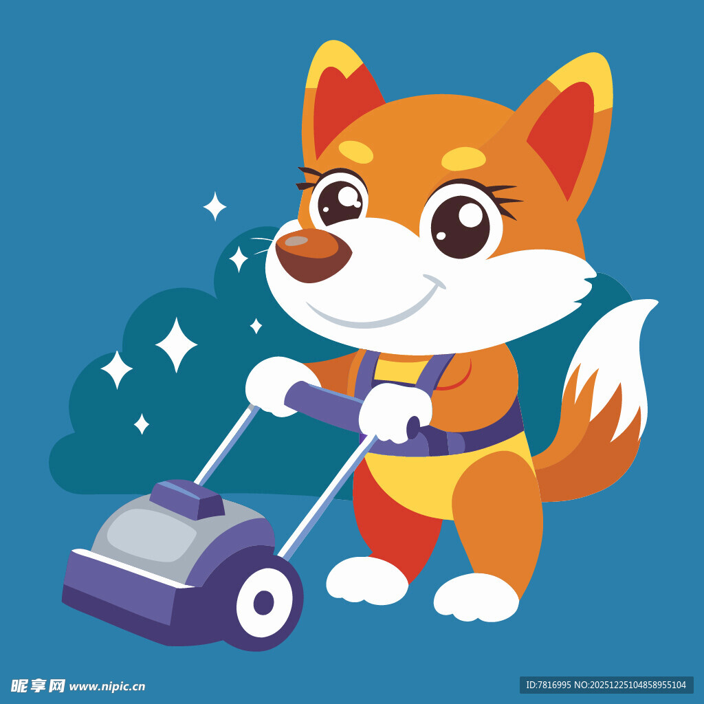 可爱狐狸使用割草机