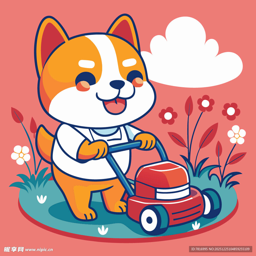 小狗推割草机欢乐劳作