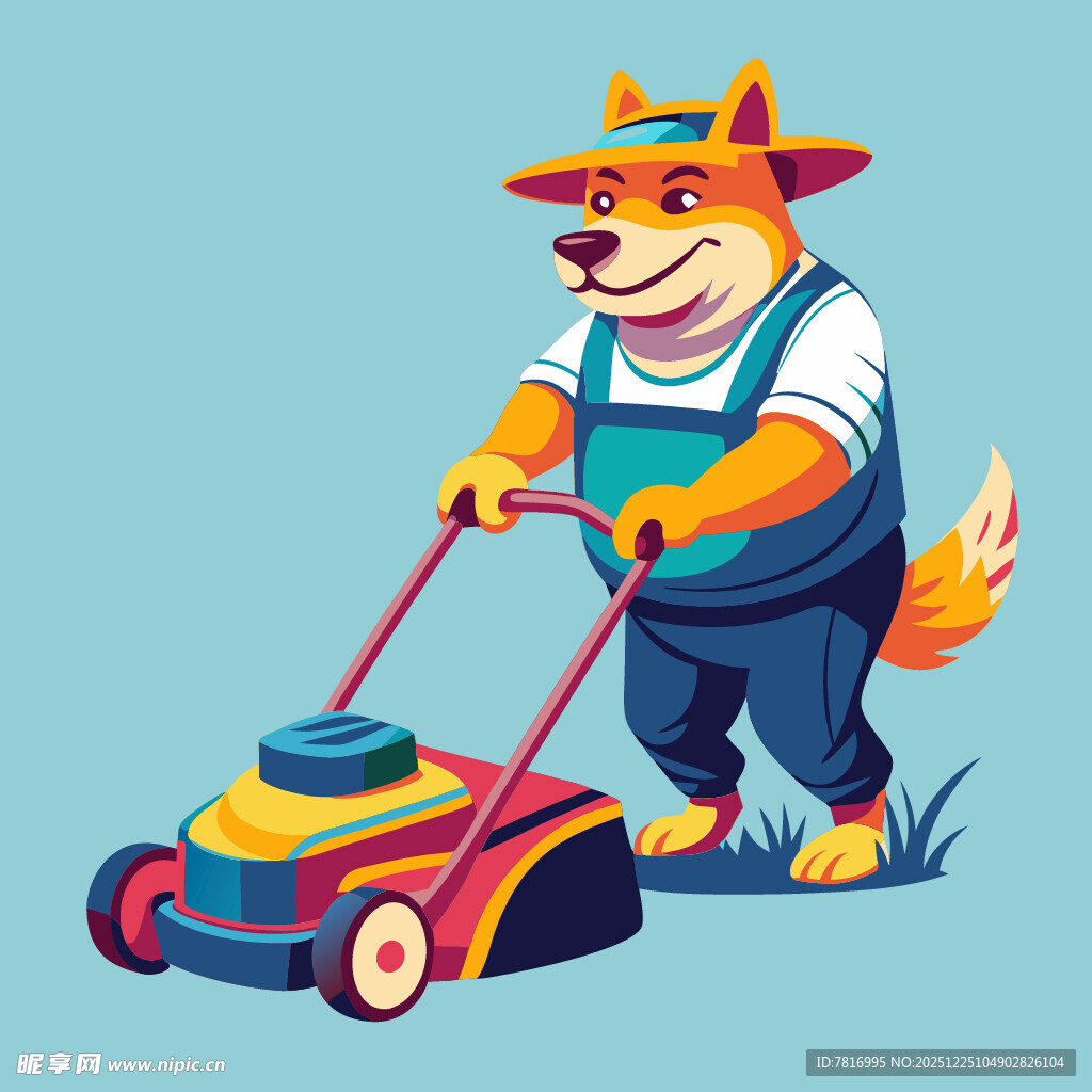 狐狸推割草机进行园艺工作