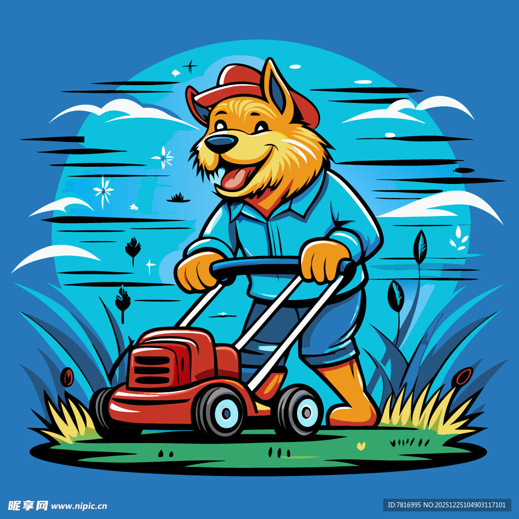 狗狗欢乐使用割草机