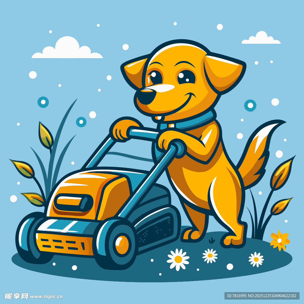 狗狗推割草机欢乐劳作
