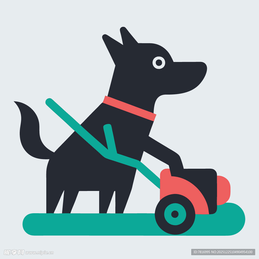 狗狗推割草机的趣味画面