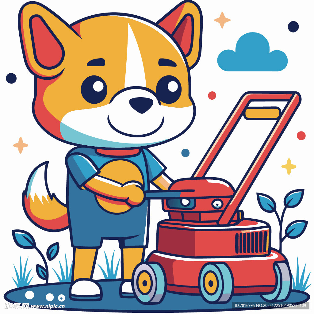 小狗推割草机欢乐劳作