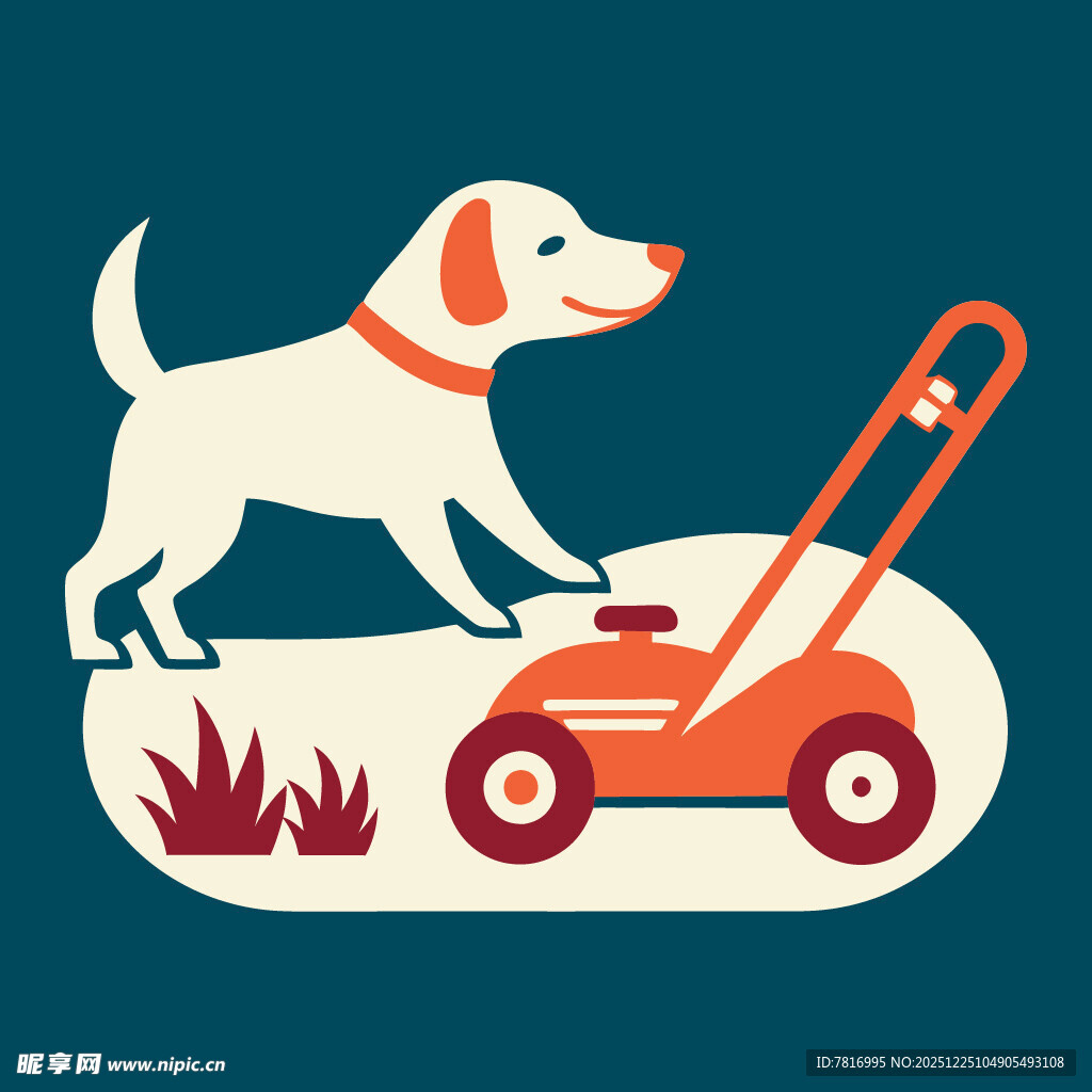 狗狗驾驶割草机趣味画面