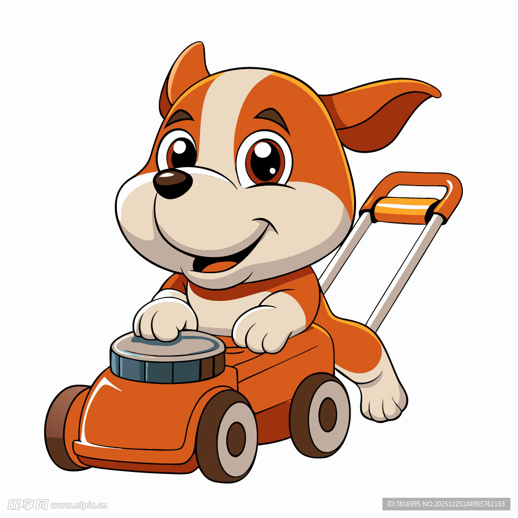 卡通小狗驾驶割草机