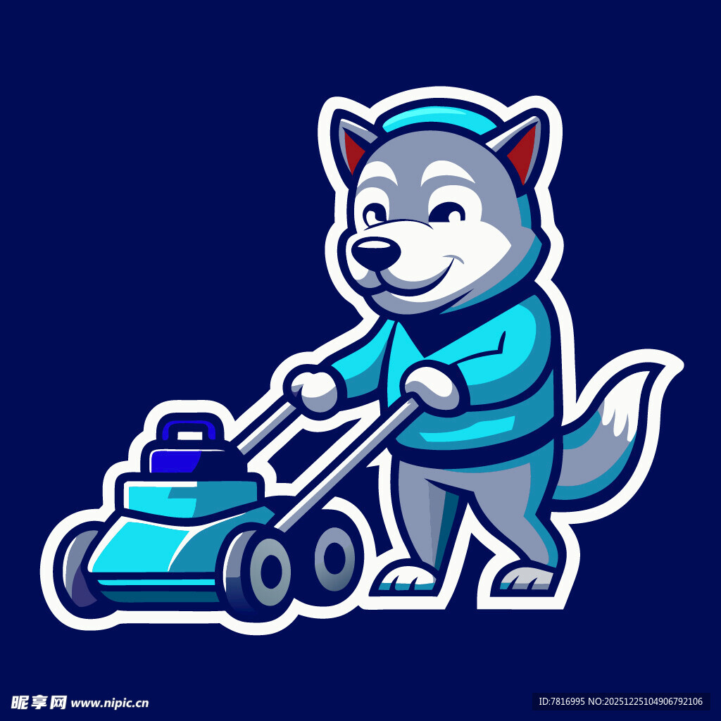 哈士奇推割草机卡通形象