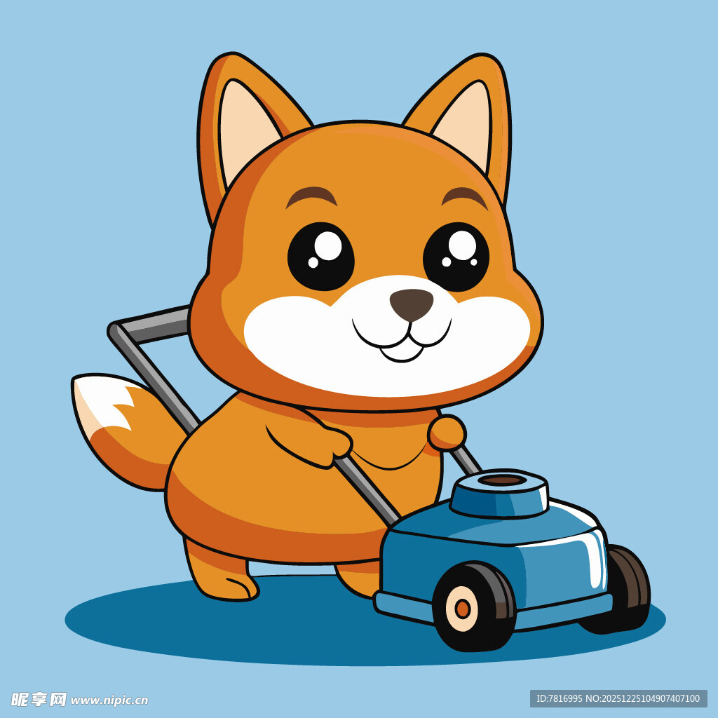 可爱狐狸驾驶蓝色玩具车