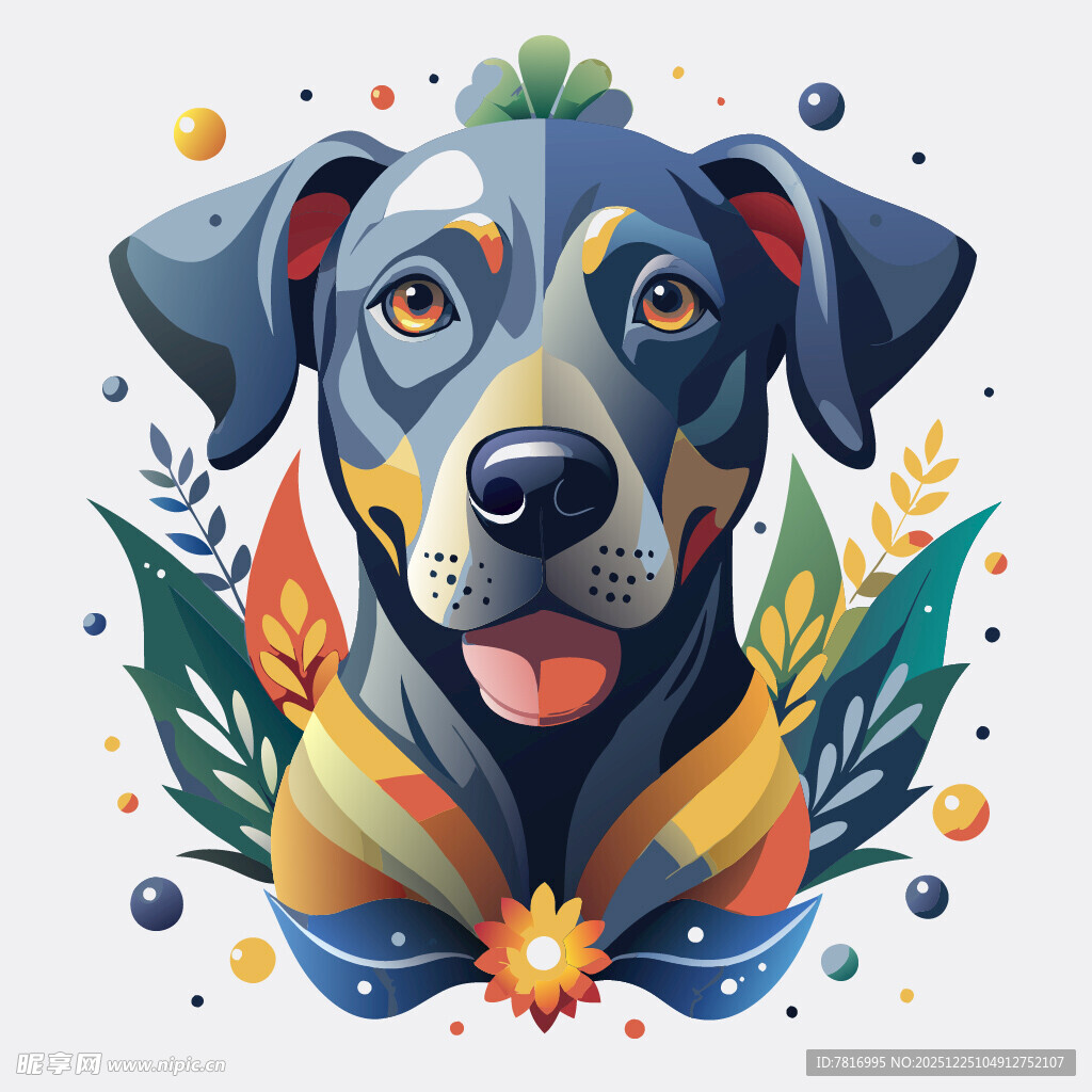 彩色插画风格可爱狗狗形象