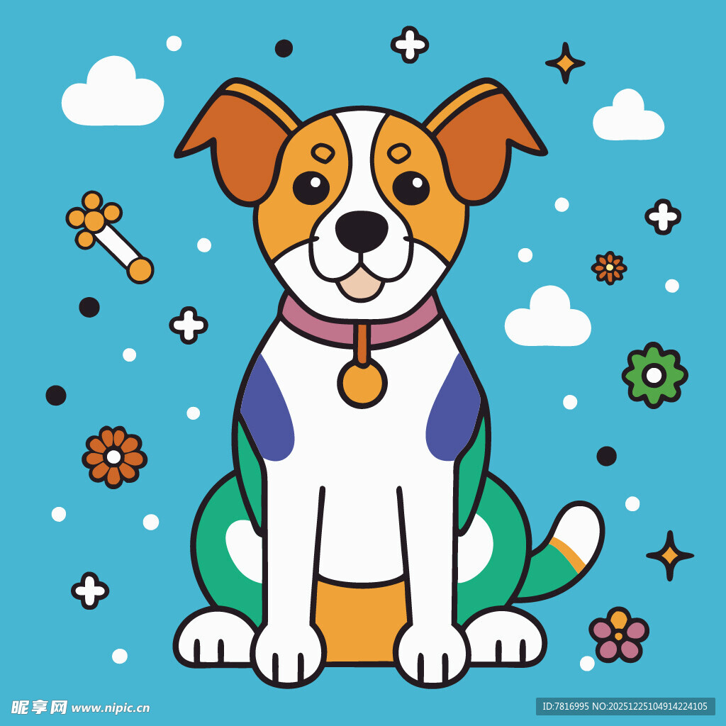 可爱小狗与装饰元素插画