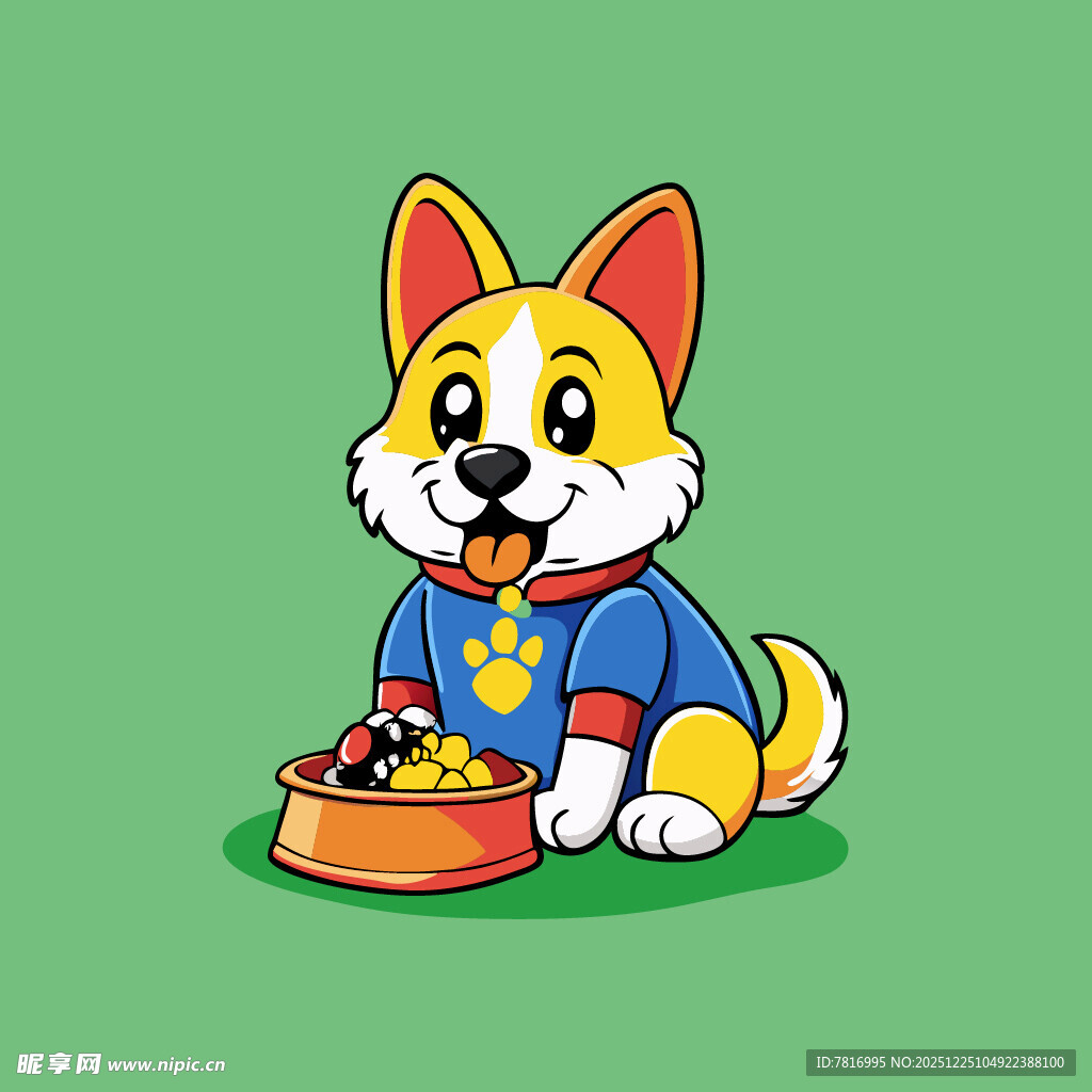 可爱小狗进食卡通插画