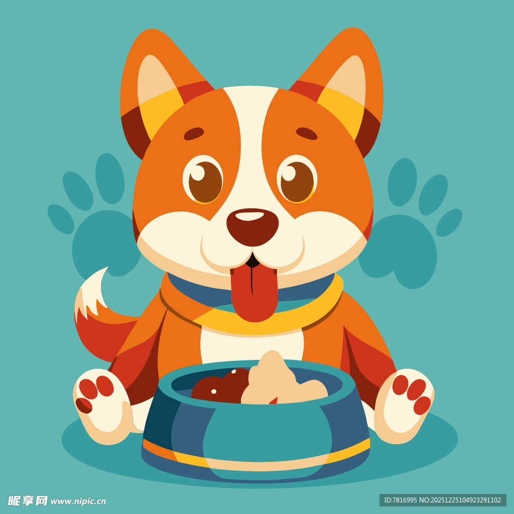 可爱柯基犬享用美食