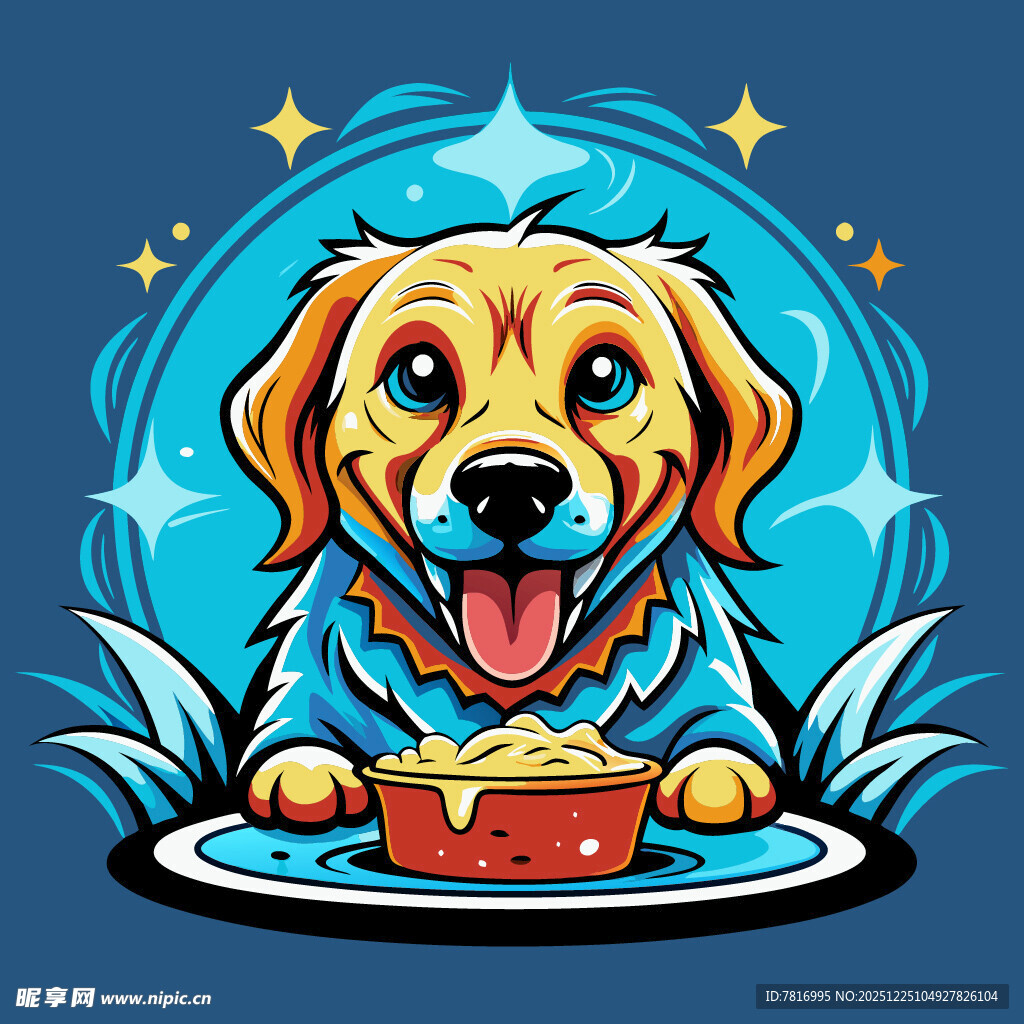 可爱金毛享用美食