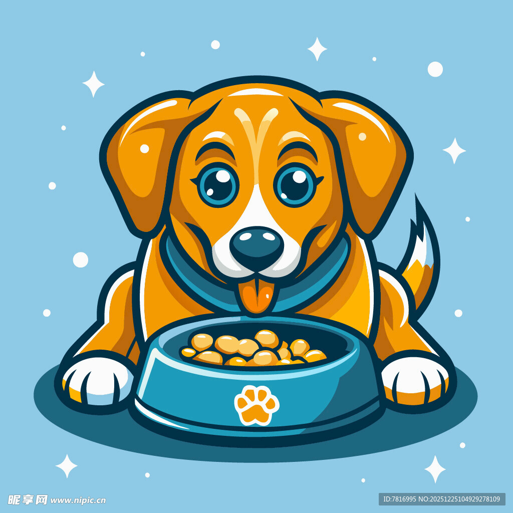 可爱小狗享用美味宠物粮