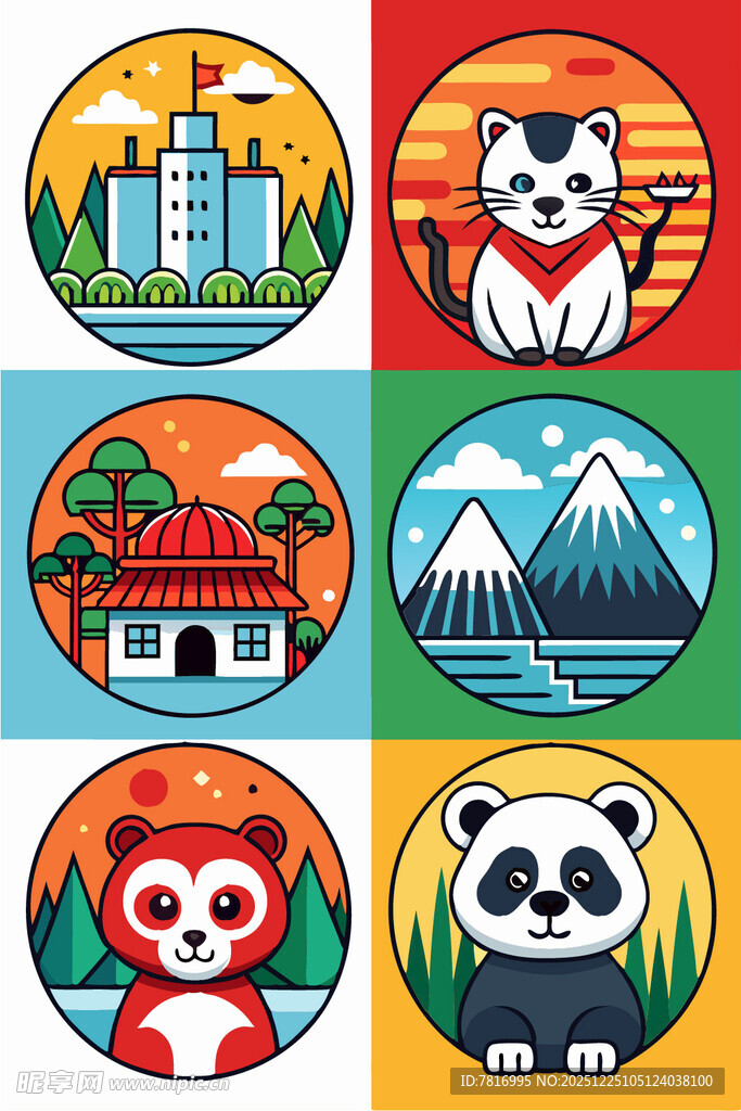 各国特色动物与建筑图标