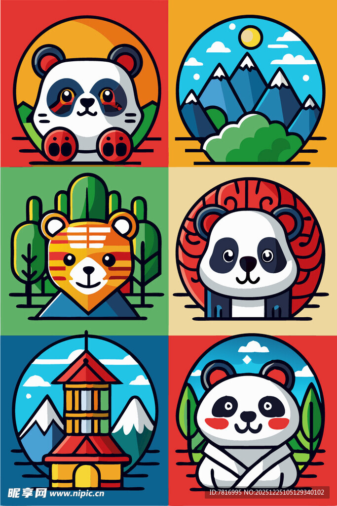 可爱动物与风景插画